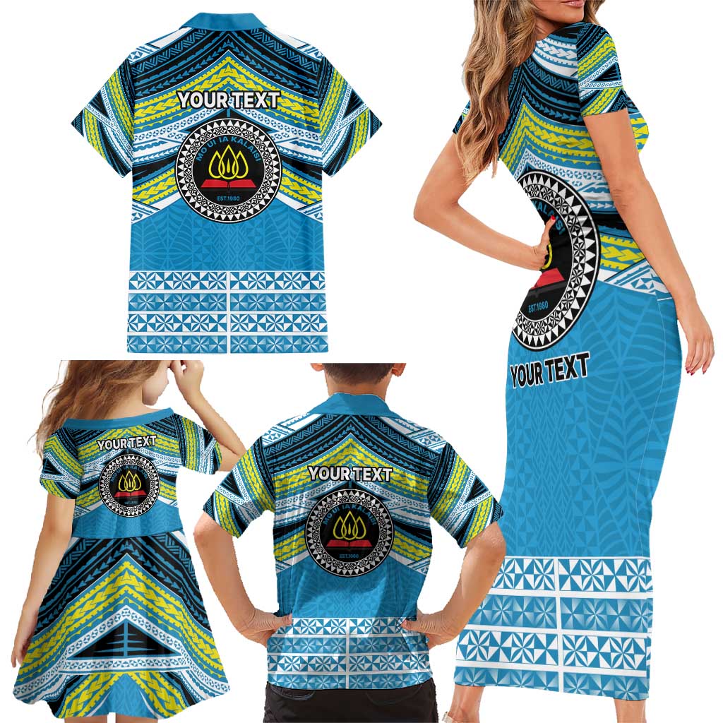 Personalised Tonga Lavengamalie College Family Matching Short Sleeve Bodycon Dress and Hawaiian Shirt Polynesian Ngatu Tribal LT9 - Polynesian Pride