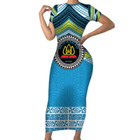 Personalised Tonga Lavengamalie College Family Matching Short Sleeve Bodycon Dress and Hawaiian Shirt Polynesian Ngatu Tribal LT9 Mom's Dress Blue - Polynesian Pride