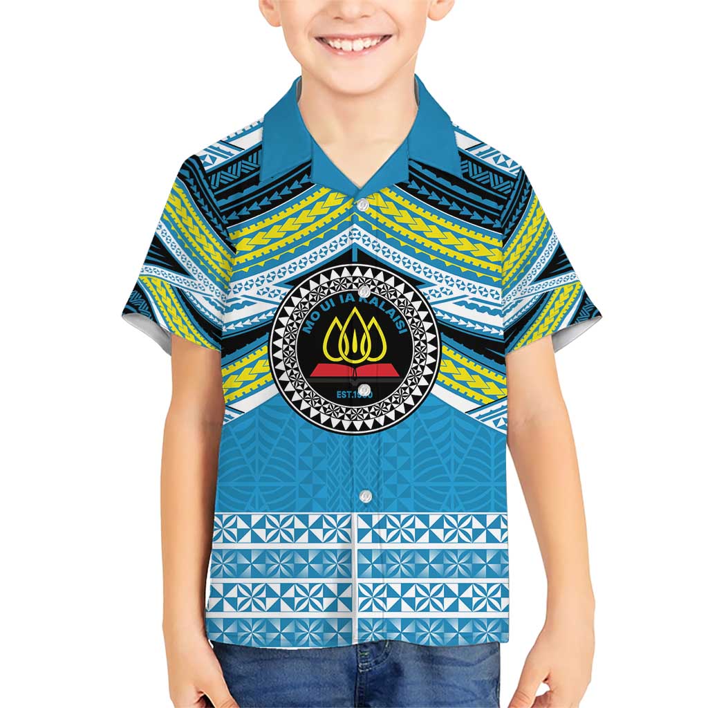 Personalised Tonga Lavengamalie College Family Matching Short Sleeve Bodycon Dress and Hawaiian Shirt Polynesian Ngatu Tribal LT9 Son's Shirt Blue - Polynesian Pride