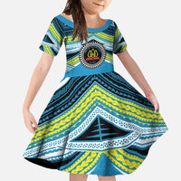 Personalised Tonga Lavengamalie College Family Matching Tank Maxi Dress and Hawaiian Shirt Polynesian Ngatu Tribal LT9 Daughter's Dress Blue - Polynesian Pride