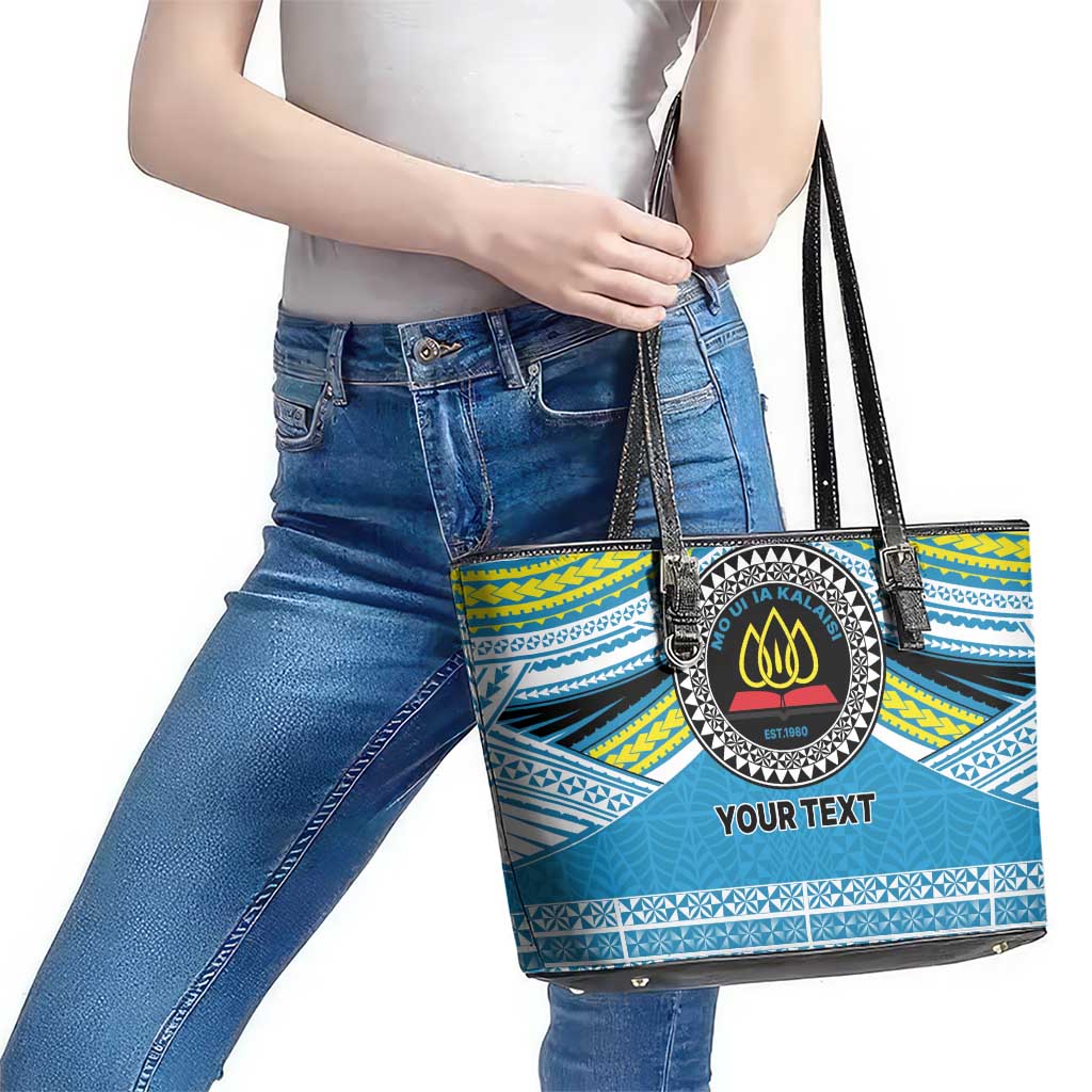 Personalised Tonga Lavengamalie College Leather Tote Bag Polynesian Ngatu Tribal