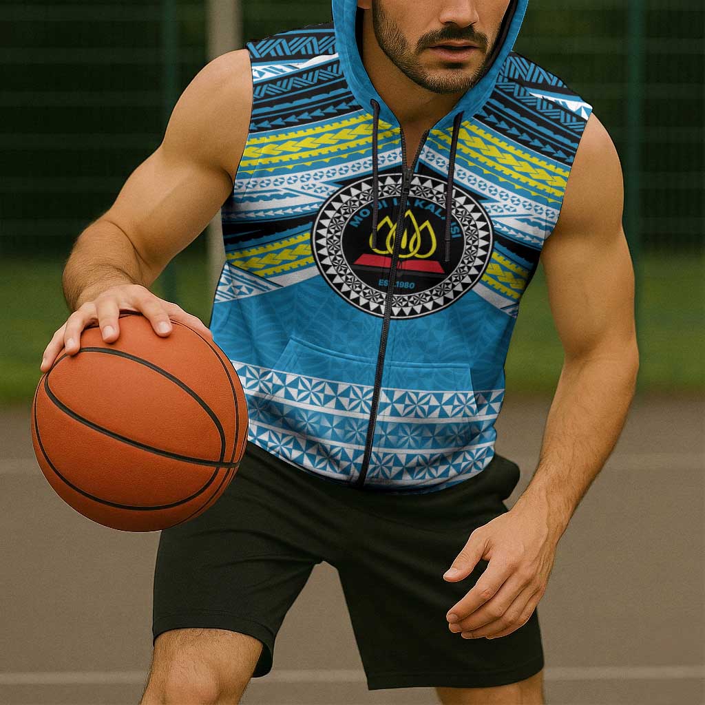 Personalised Tonga Lavengamalie College Sleeveless Zip Hoodie Polynesian Ngatu Tribal - Polynesian Pride