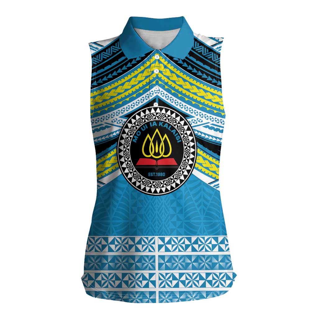 Personalised Tonga Lavengamalie College Women Sleeveless Polo Shirt Polynesian Ngatu Tribal