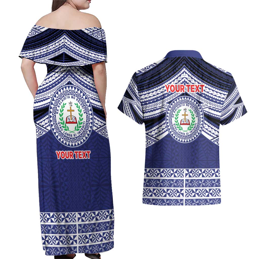 Personalised Tonga Sia'atoutai Theological College Couples Matching Off Shoulder Maxi Dress and Hawaiian Shirt Polynesian Ngatu Tribal LT9 - Polynesian Pride