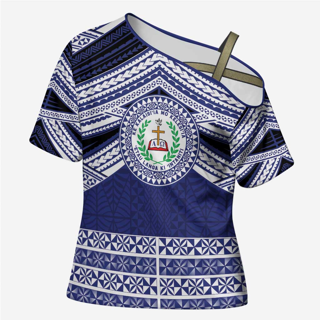 Personalised Tonga Sia'atoutai Theological College Cross Shoulder Shirt Polynesian Ngatu Tribal - Polynesian Pride
