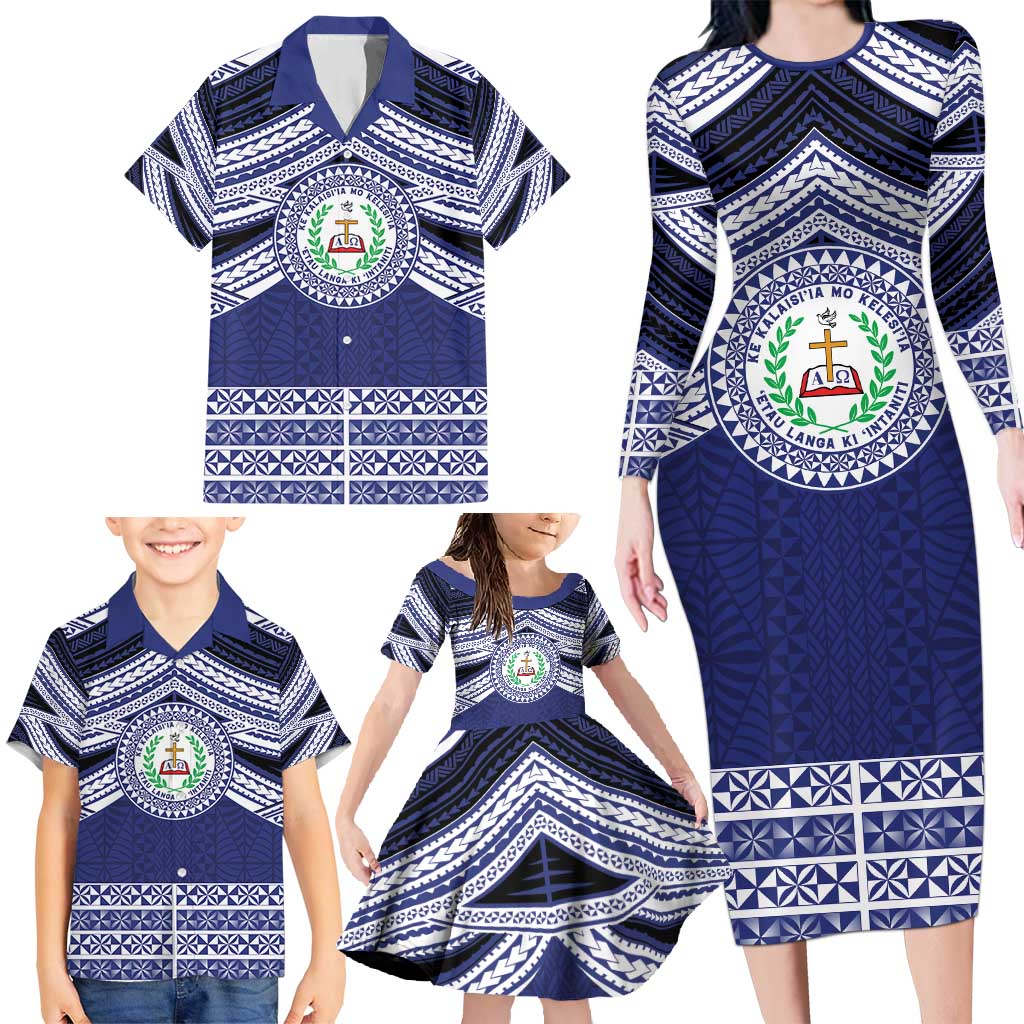 Personalised Tonga Sia'atoutai Theological College Family Matching Long Sleeve Bodycon Dress and Hawaiian Shirt Polynesian Ngatu Tribal LT9 - Polynesian Pride