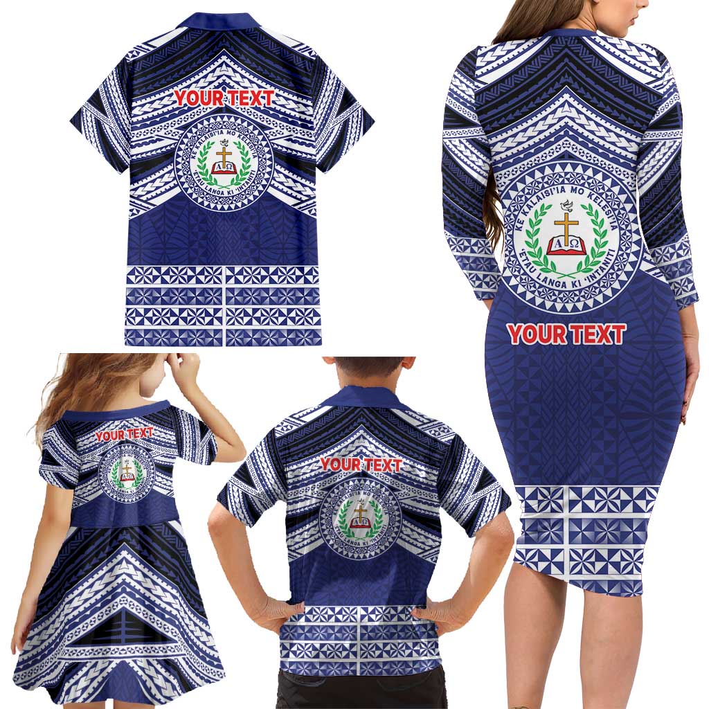 Personalised Tonga Sia'atoutai Theological College Family Matching Long Sleeve Bodycon Dress and Hawaiian Shirt Polynesian Ngatu Tribal LT9 - Polynesian Pride