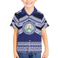 Personalised Tonga Sia'atoutai Theological College Family Matching Long Sleeve Bodycon Dress and Hawaiian Shirt Polynesian Ngatu Tribal LT9 Son's Shirt Blue - Polynesian Pride
