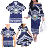 Personalised Tonga Sia'atoutai Theological College Family Matching Off The Shoulder Long Sleeve Dress and Hawaiian Shirt Polynesian Ngatu Tribal