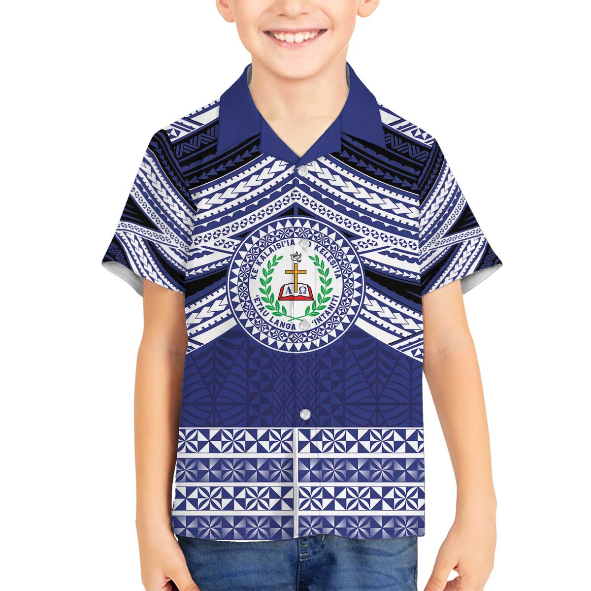 Personalised Tonga Sia'atoutai Theological College Family Matching Off The Shoulder Long Sleeve Dress and Hawaiian Shirt Polynesian Ngatu Tribal