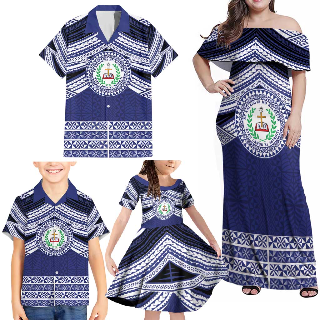 Personalised Tonga Sia'atoutai Theological College Family Matching Off Shoulder Maxi Dress and Hawaiian Shirt Polynesian Ngatu Tribal LT9 - Polynesian Pride