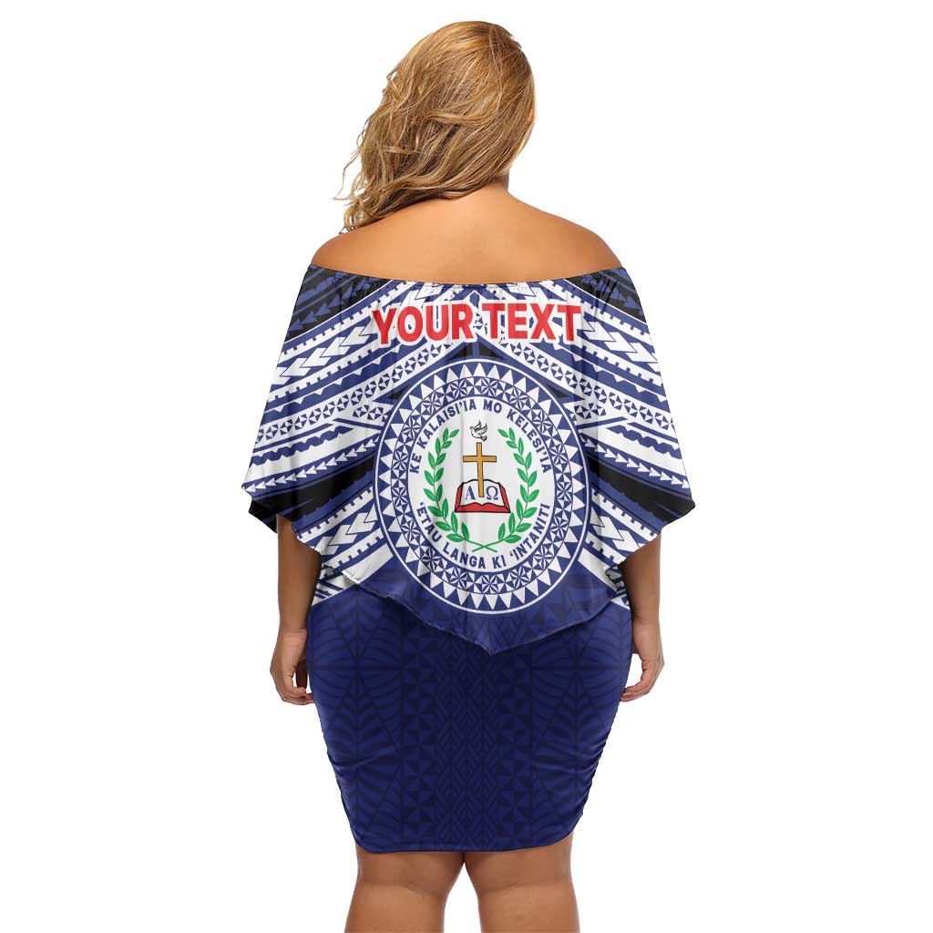 Personalised Tonga Sia'atoutai Theological College Family Matching Off Shoulder Short Dress and Hawaiian Shirt Polynesian Ngatu Tribal LT9 - Polynesian Pride