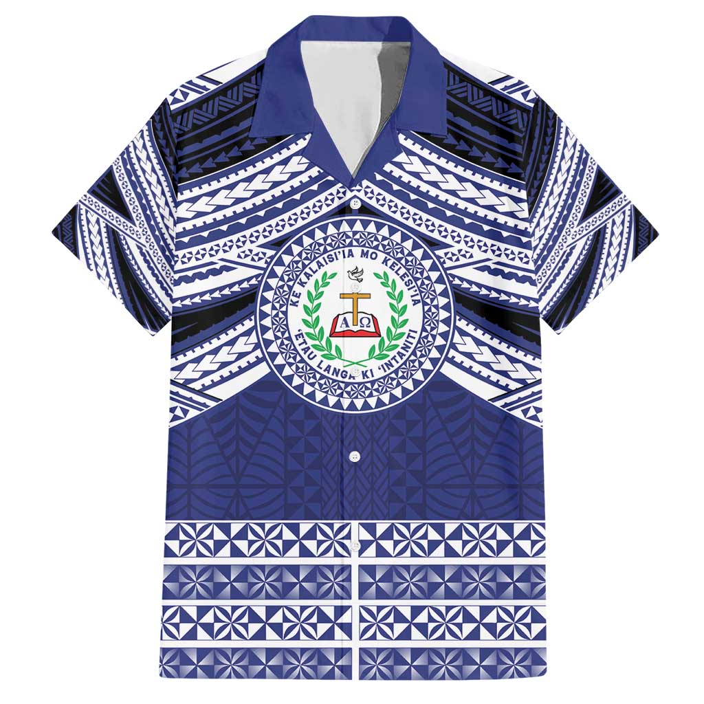 Personalised Tonga Sia'atoutai Theological College Family Matching Short Sleeve Bodycon Dress and Hawaiian Shirt Polynesian Ngatu Tribal LT9 Dad's Shirt - Short Sleeve Blue - Polynesian Pride