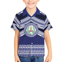 Personalised Tonga Sia'atoutai Theological College Family Matching Short Sleeve Bodycon Dress and Hawaiian Shirt Polynesian Ngatu Tribal LT9 Son's Shirt Blue - Polynesian Pride