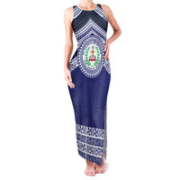Personalised Tonga Sia'atoutai Theological College Family Matching Tank Maxi Dress and Hawaiian Shirt Polynesian Ngatu Tribal LT9 Mom's Dress Blue - Polynesian Pride