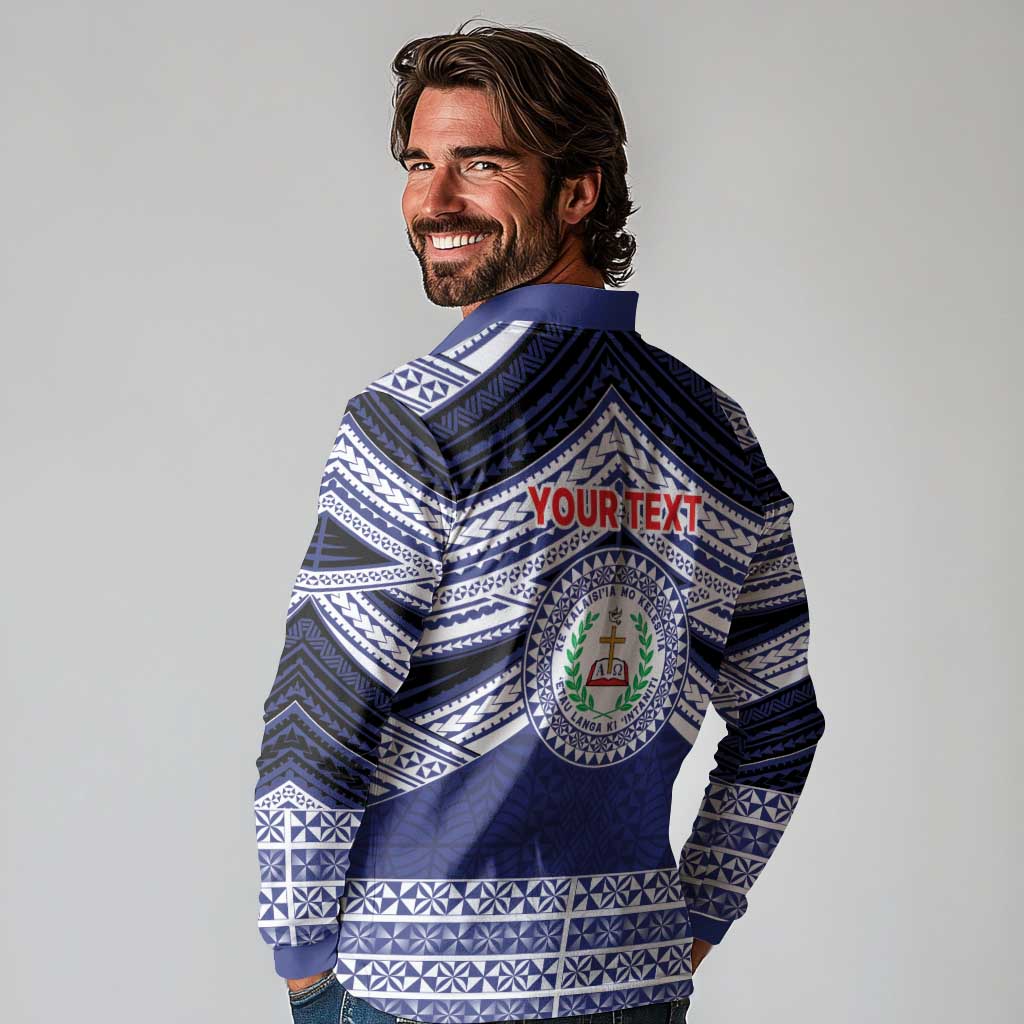 Personalised Tonga Sia'atoutai Theological College Long Sleeve Polo Shirt Polynesian Ngatu Tribal