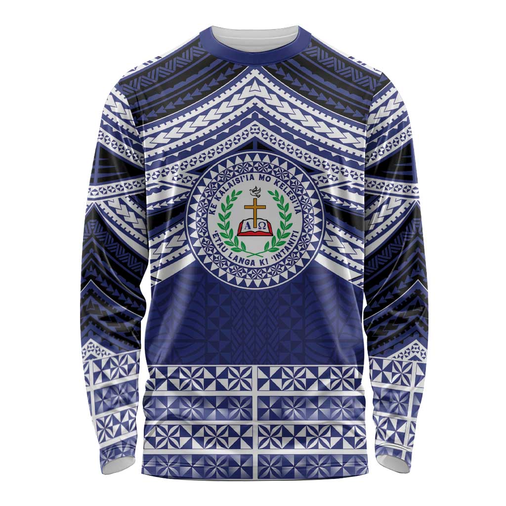 Personalised Tonga Sia'atoutai Theological College Long Sleeve Shirt Polynesian Ngatu Tribal
