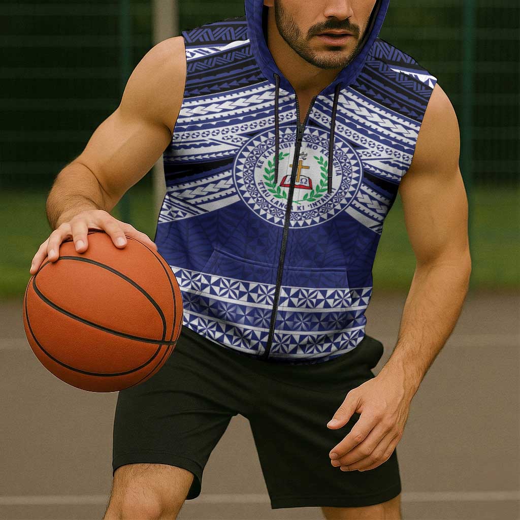 Personalised Tonga Sia'atoutai Theological College Sleeveless Zip Hoodie Polynesian Ngatu Tribal - Polynesian Pride