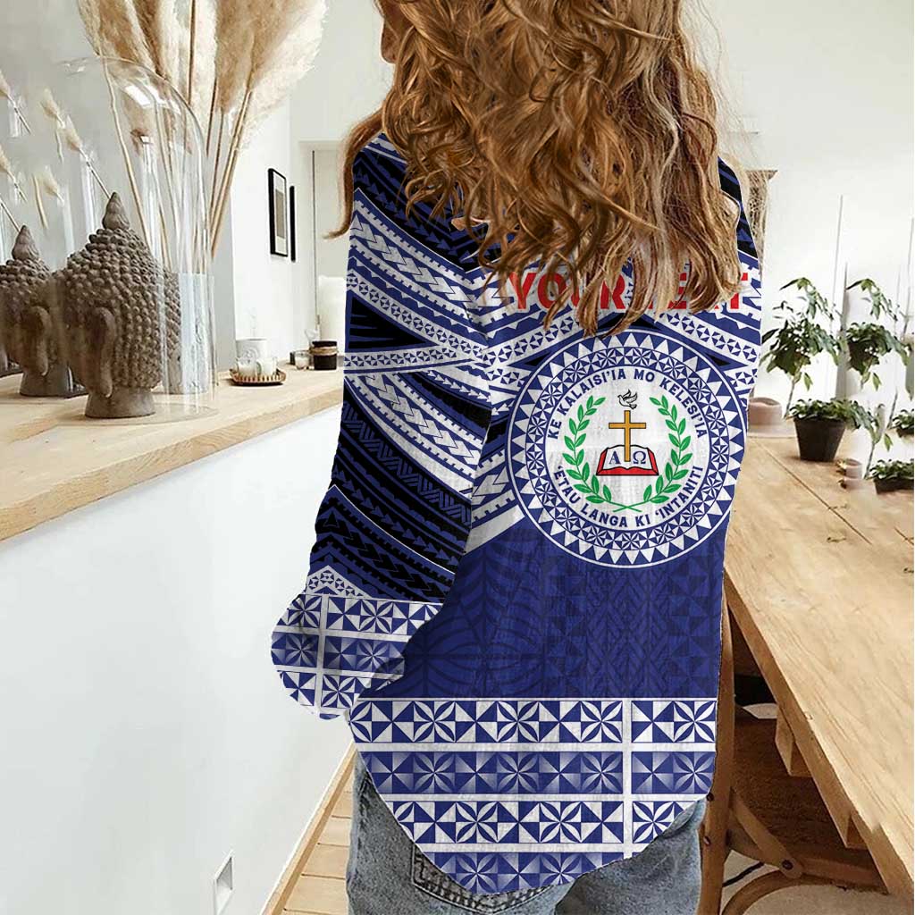 Personalised Tonga Sia'atoutai Theological College Women Casual Shirt Polynesian Ngatu Tribal