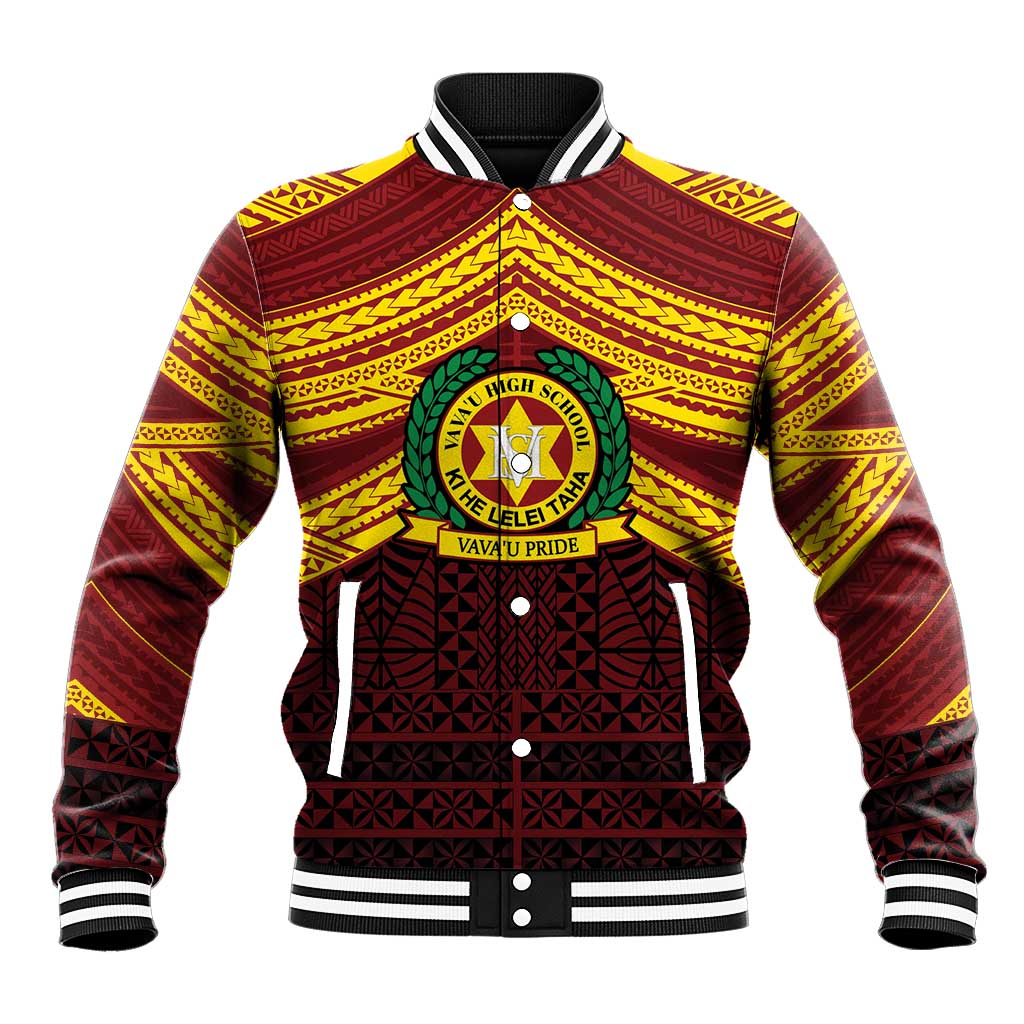 Personalised Tonga Vava'u High School Baseball Jacket Polynesian Ngatu Tribal