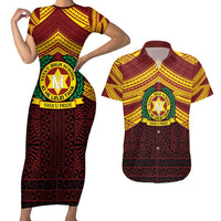 Personalised Tonga Vava'u High School Couples Matching Short Sleeve Bodycon Dress and Hawaiian Shirt Polynesian Ngatu Tribal LT9 Red - Polynesian Pride