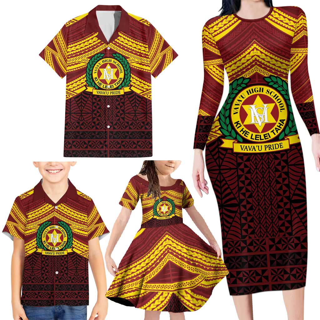 Personalised Tonga Vava'u High School Family Matching Long Sleeve Bodycon Dress and Hawaiian Shirt Polynesian Ngatu Tribal LT9 - Polynesian Pride