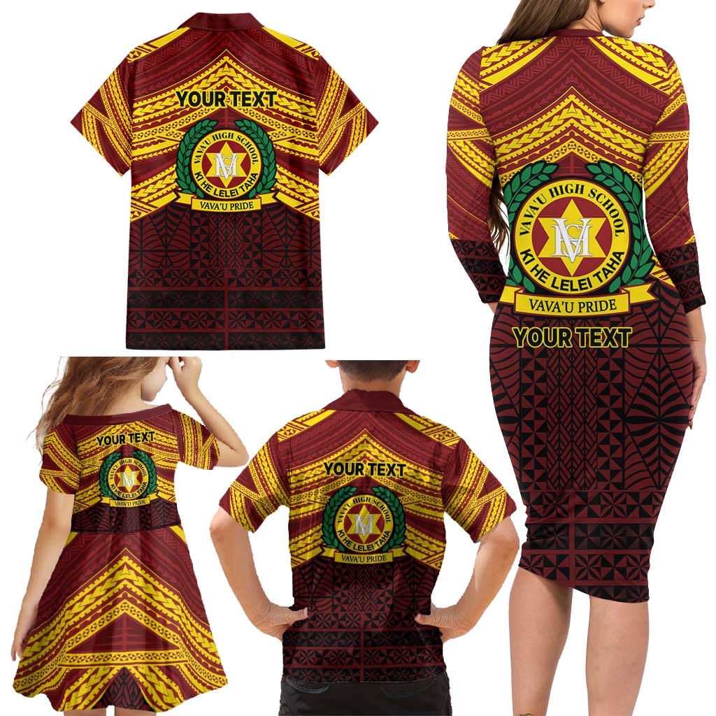 Personalised Tonga Vava'u High School Family Matching Long Sleeve Bodycon Dress and Hawaiian Shirt Polynesian Ngatu Tribal LT9 - Polynesian Pride