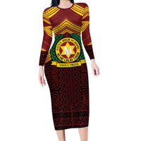 Personalised Tonga Vava'u High School Family Matching Long Sleeve Bodycon Dress and Hawaiian Shirt Polynesian Ngatu Tribal LT9 Mom's Dress Red - Polynesian Pride