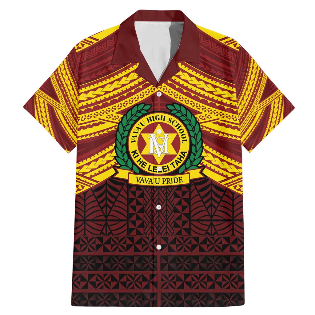Personalised Tonga Vava'u High School Family Matching Mermaid Dress and Hawaiian Shirt Polynesian Ngatu Tribal LT9 Dad's Shirt - Short Sleeve Red - Polynesian Pride