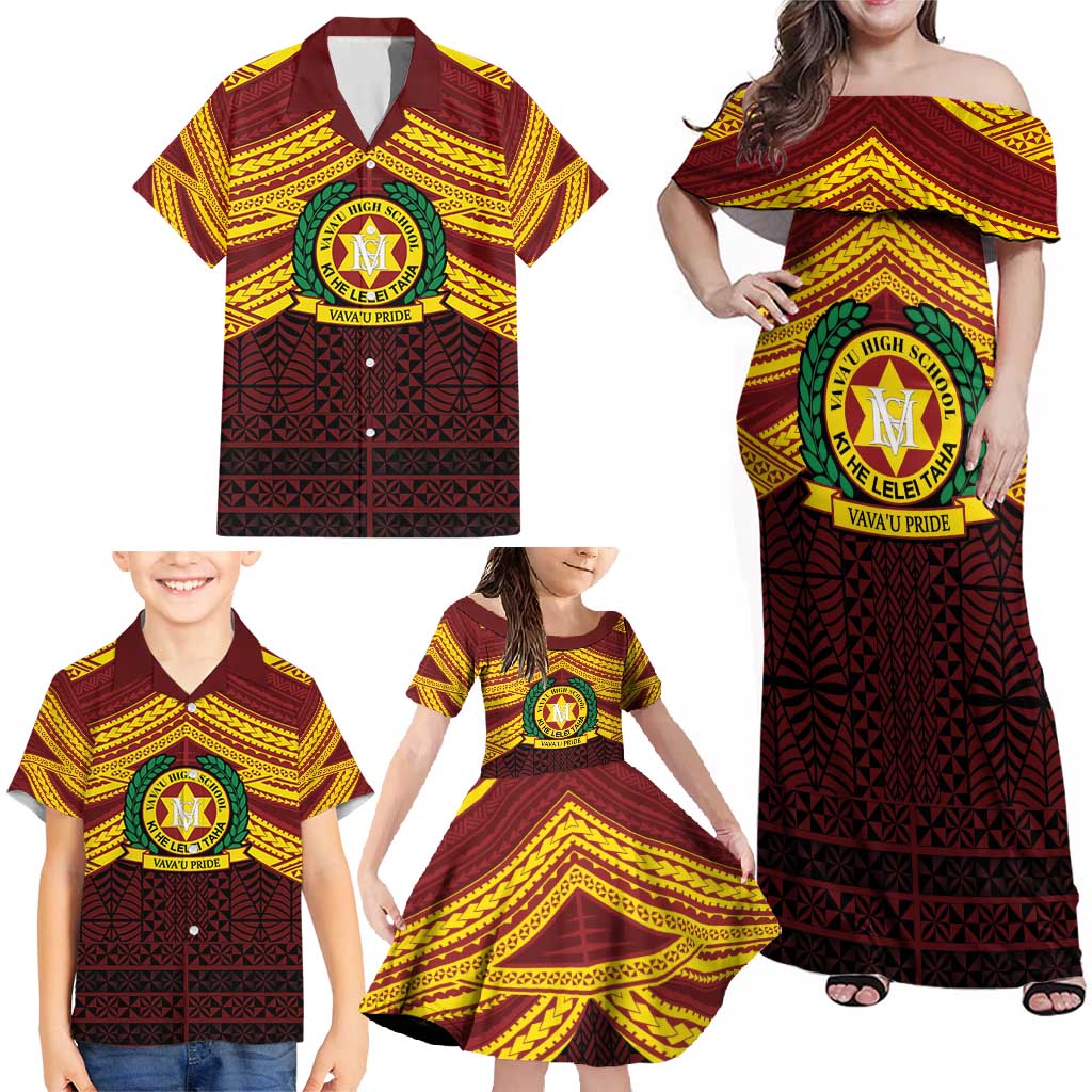 Personalised Tonga Vava'u High School Family Matching Off Shoulder Maxi Dress and Hawaiian Shirt Polynesian Ngatu Tribal LT9 - Polynesian Pride