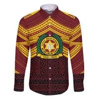 Personalised Tonga Vava'u High School Family Matching Off Shoulder Maxi Dress and Hawaiian Shirt Polynesian Ngatu Tribal LT9 Dad's Shirt - Long Sleeve Red - Polynesian Pride