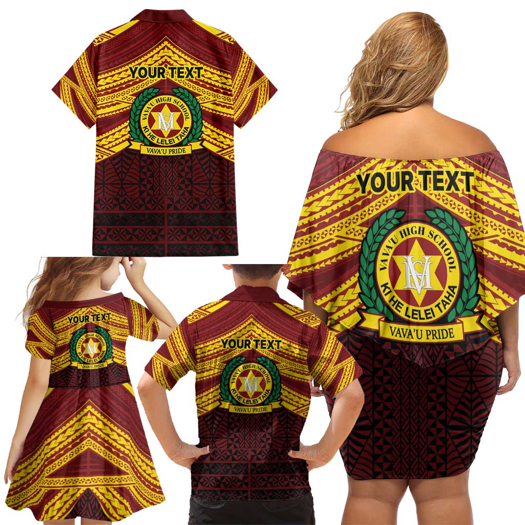 Personalised Tonga Vava'u High School Family Matching Off Shoulder Short Dress and Hawaiian Shirt Polynesian Ngatu Tribal LT9 - Polynesian Pride