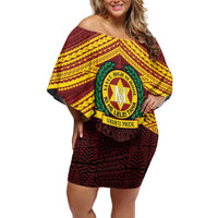 Personalised Tonga Vava'u High School Family Matching Off Shoulder Short Dress and Hawaiian Shirt Polynesian Ngatu Tribal LT9 Mom's Dress Red - Polynesian Pride