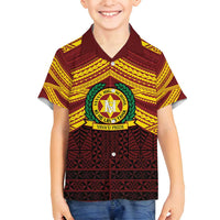 Personalised Tonga Vava'u High School Family Matching Off Shoulder Short Dress and Hawaiian Shirt Polynesian Ngatu Tribal LT9 Son's Shirt Red - Polynesian Pride