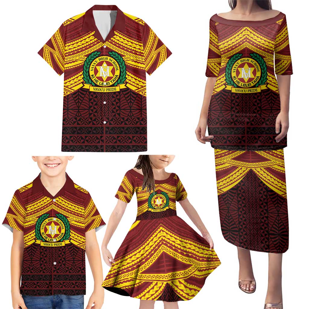 Personalised Tonga Vava'u High School Family Matching Puletasi and Hawaiian Shirt Polynesian Ngatu Tribal