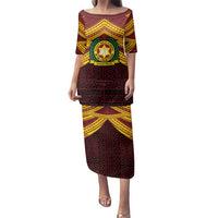 Personalised Tonga Vava'u High School Family Matching Puletasi and Hawaiian Shirt Polynesian Ngatu Tribal LT9 Mom's Dress Red - Polynesian Pride