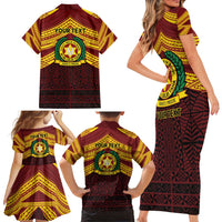 Personalised Tonga Vava'u High School Family Matching Short Sleeve Bodycon Dress and Hawaiian Shirt Polynesian Ngatu Tribal LT9 - Polynesian Pride
