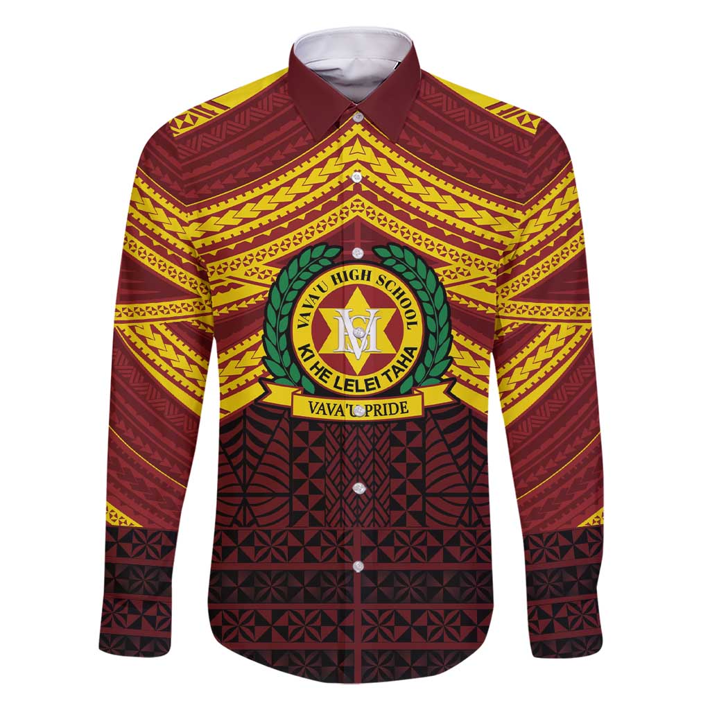 Personalised Tonga Vava'u High School Family Matching Short Sleeve Bodycon Dress and Hawaiian Shirt Polynesian Ngatu Tribal LT9 Dad's Shirt - Long Sleeve Red - Polynesian Pride