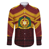 Personalised Tonga Vava'u High School Family Matching Short Sleeve Bodycon Dress and Hawaiian Shirt Polynesian Ngatu Tribal LT9 Dad's Shirt - Long Sleeve Red - Polynesian Pride