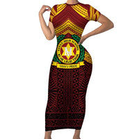Personalised Tonga Vava'u High School Family Matching Short Sleeve Bodycon Dress and Hawaiian Shirt Polynesian Ngatu Tribal LT9 Mom's Dress Red - Polynesian Pride