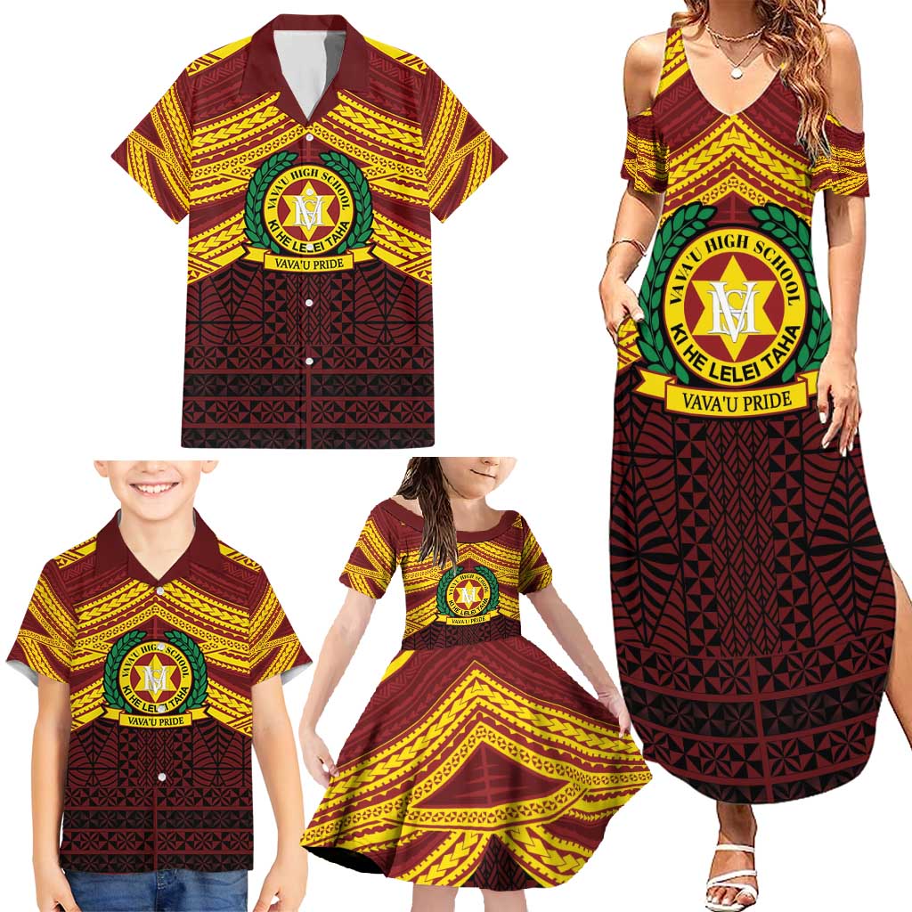 Personalised Tonga Vava'u High School Family Matching Summer Maxi Dress and Hawaiian Shirt Polynesian Ngatu Tribal LT9 - Polynesian Pride