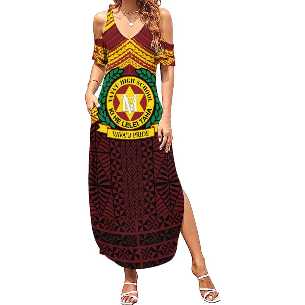 Personalised Tonga Vava'u High School Family Matching Summer Maxi Dress and Hawaiian Shirt Polynesian Ngatu Tribal LT9 Mom's Dress Red - Polynesian Pride