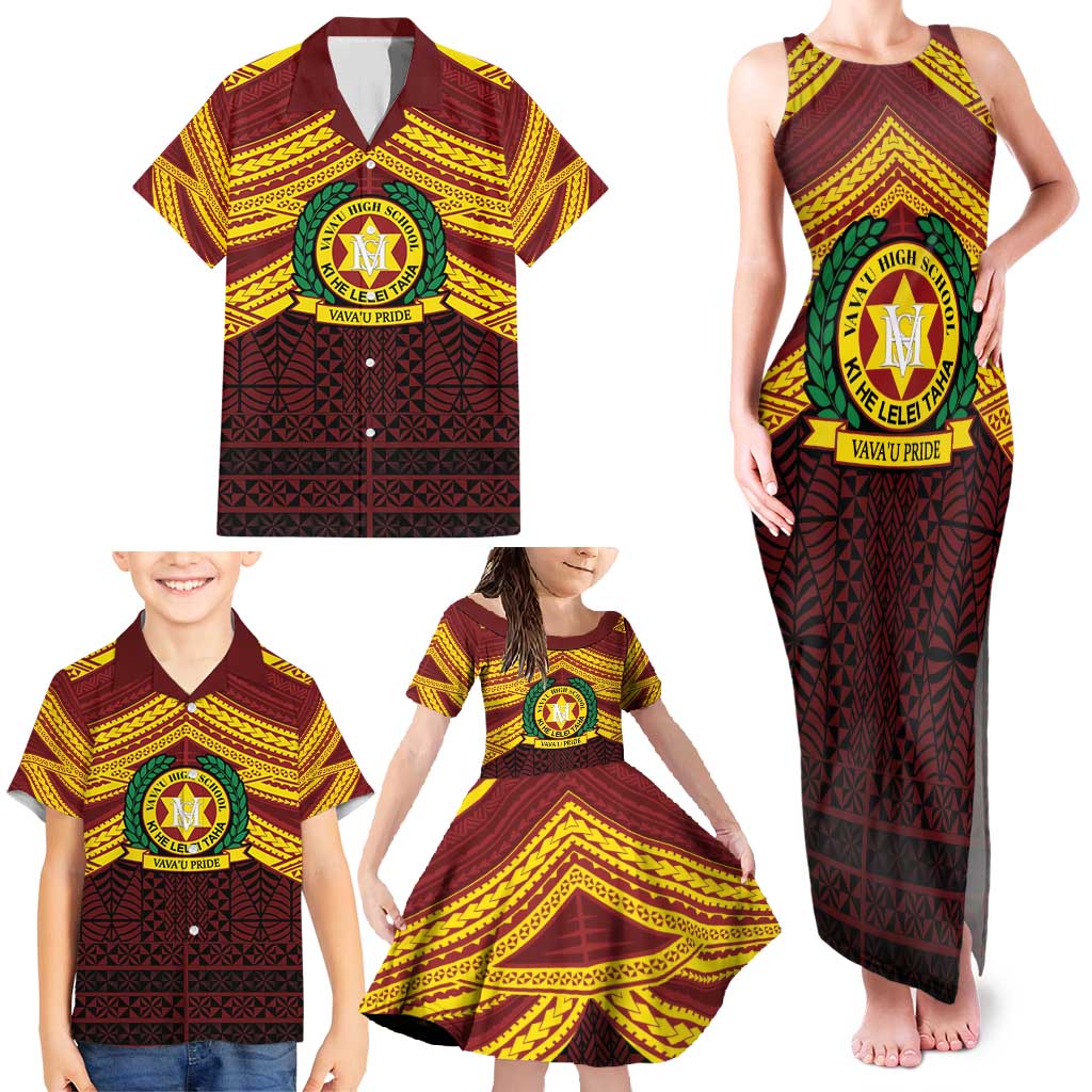 Personalised Tonga Vava'u High School Family Matching Tank Maxi Dress and Hawaiian Shirt Polynesian Ngatu Tribal LT9 - Polynesian Pride