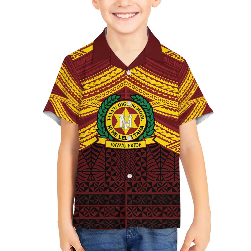 Personalised Tonga Vava'u High School Family Matching Tank Maxi Dress and Hawaiian Shirt Polynesian Ngatu Tribal LT9 Son's Shirt Red - Polynesian Pride