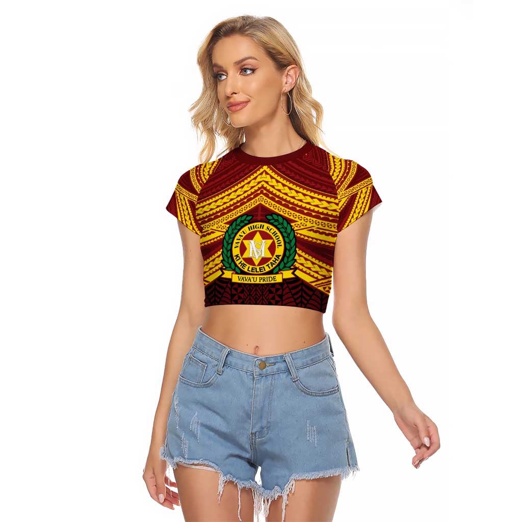 Personalised Tonga Vava'u High School Raglan Cropped T Shirt Polynesian Ngatu Tribal
