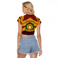 Personalised Tonga Vava'u High School Raglan Cropped T Shirt Polynesian Ngatu Tribal