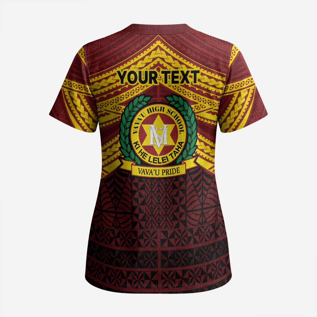 Personalised Tonga Vava'u High School Scrub Top Polynesian Ngatu Tribal - Polynesian Pride