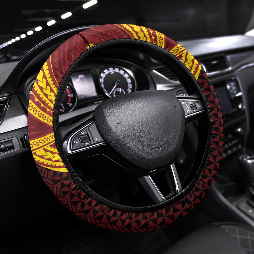 Tonga Vava'u High School Steering Wheel Cover Polynesian Ngatu Tribal
