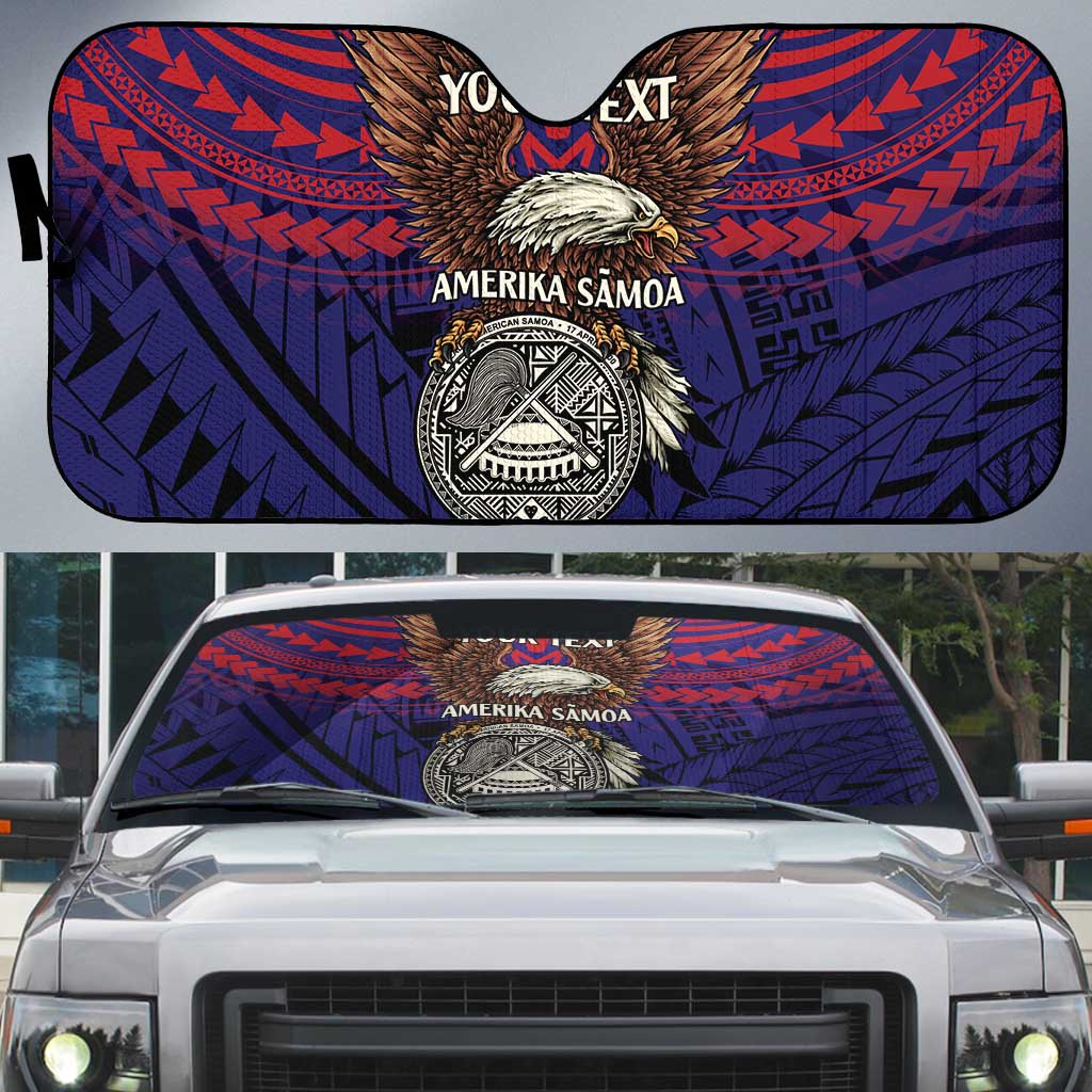 American Samoa Brave Eagle Personalized Auto Sun Shade National Flag Color LT9 Blue - Polynesian Pride