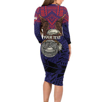 American Samoa Brave Eagle Personalized Family Matching Long Sleeve Bodycon Dress and Hawaiian Shirt National Flag Color
